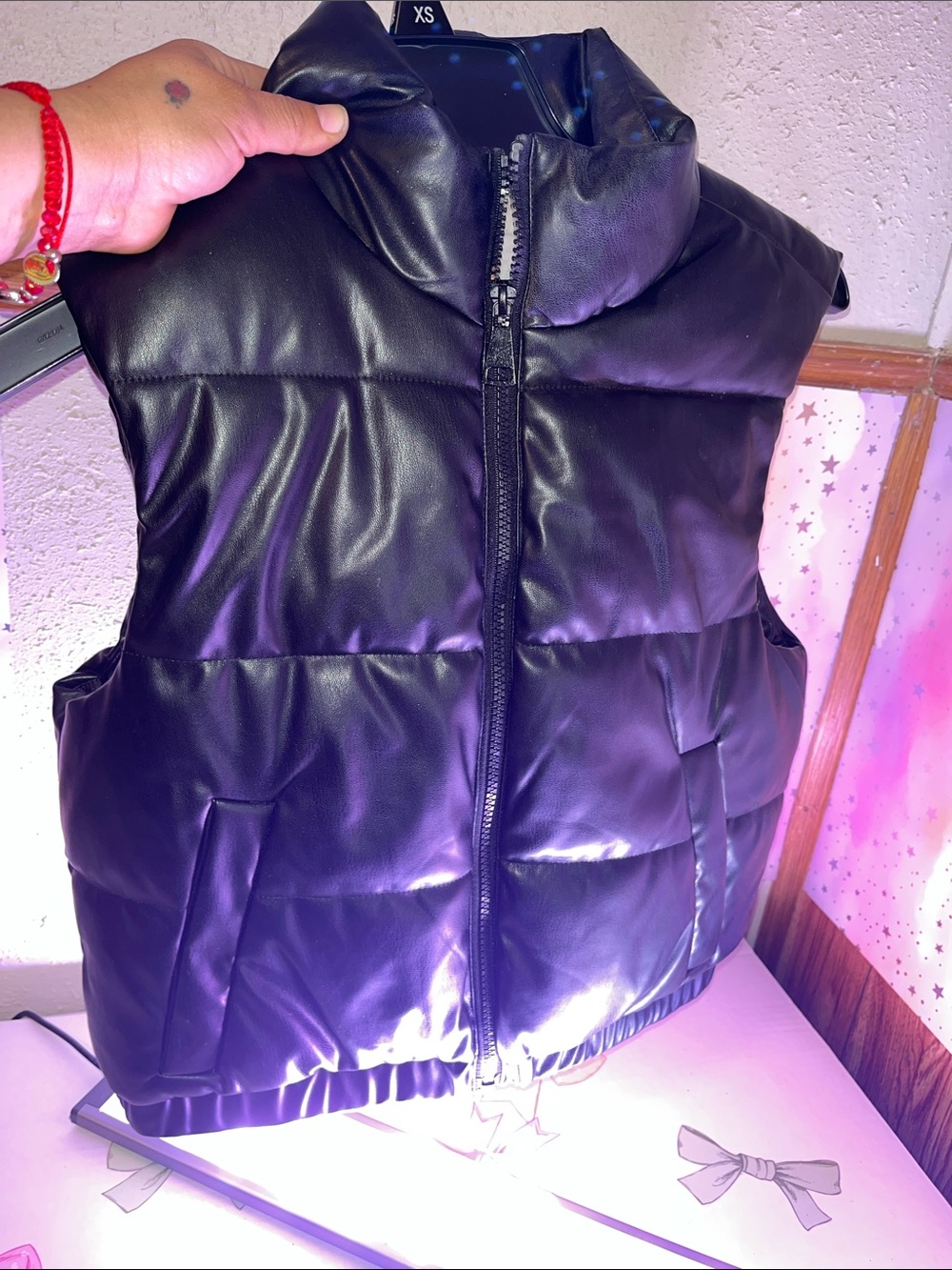 Ci Sono Black Faux Leather Puffer Vest